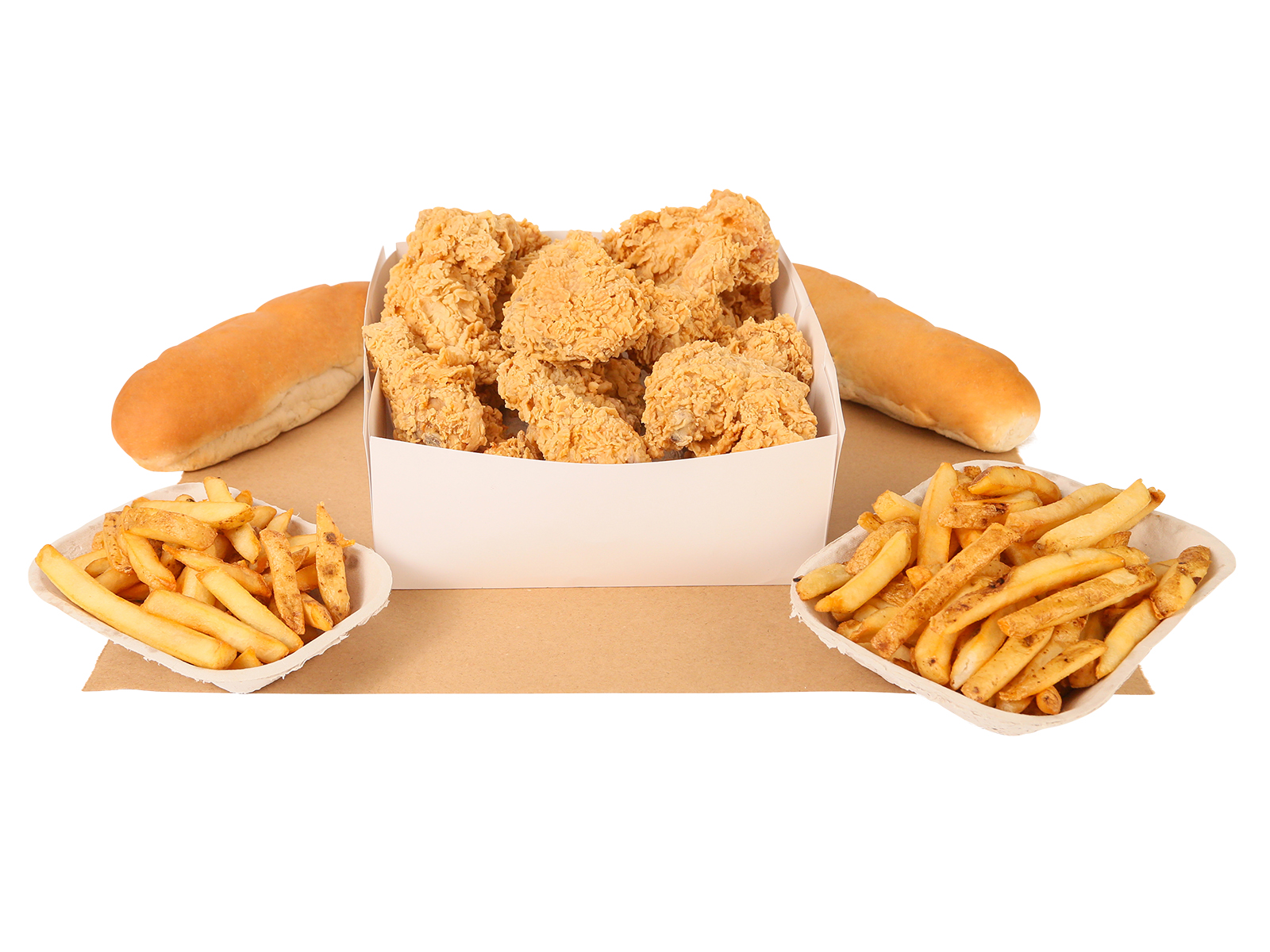 15 PC. Our Choice Fried Chicken Family Order served with french fries, & two french loaves