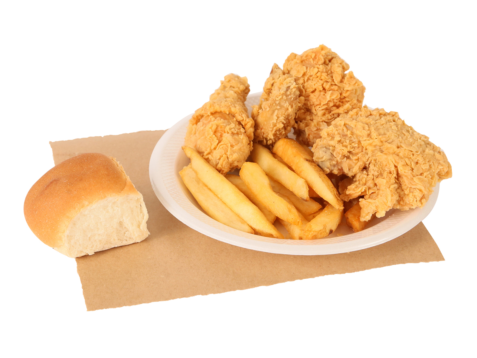 3 PC. Fried Chicken our choice served with french fries & dinner roll