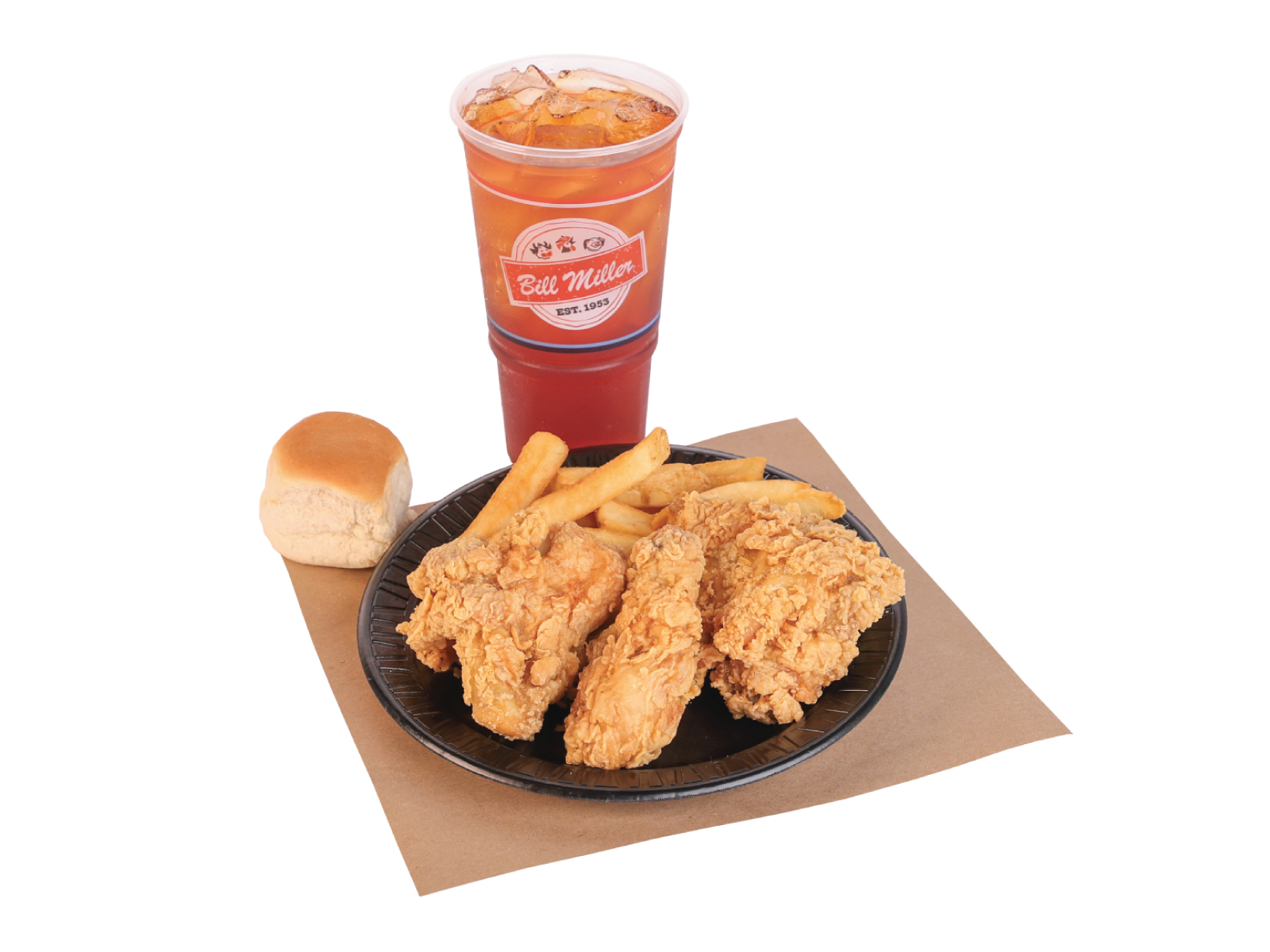 3pc Fried Chicken with one side and a tea.