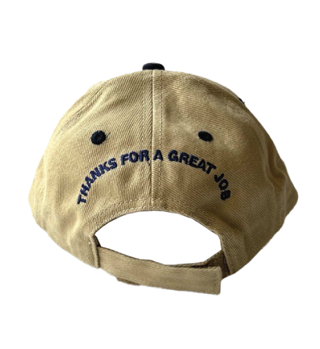 Bill Miller script hat with "thanks for a great job" on the back of cap.