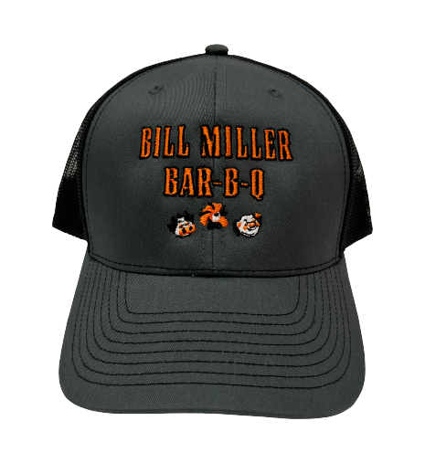 Gray Embroidered Bill Miller Bar-B-Q Trucker Hat with animals