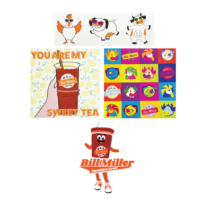 Bill Miller Stickers: Cow, Pig, Chicken, You are my sweet tea, Bill Miller Pop sign, Bill Miller Sweetie's Crew