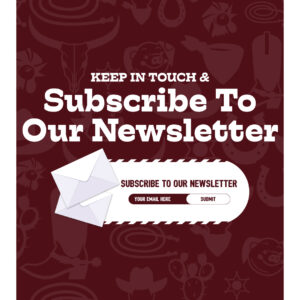Keep in touch & subscribe to our newsletter. Image includes envelope icon next to text that reads, 
