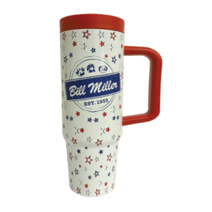Bill Miller Star red, white, and blue tumbler with logo